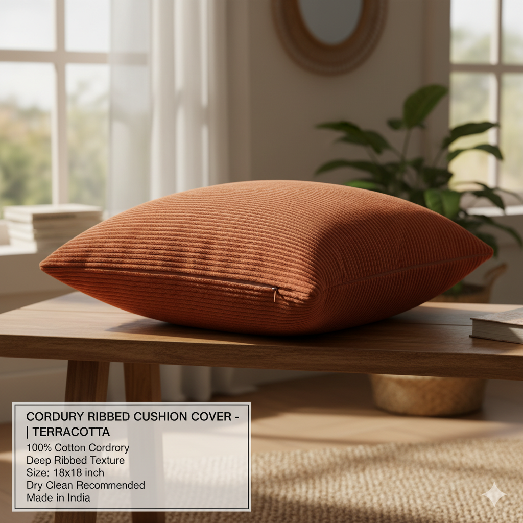 Corduroy Ribbed Cushion Cover - Terracotta