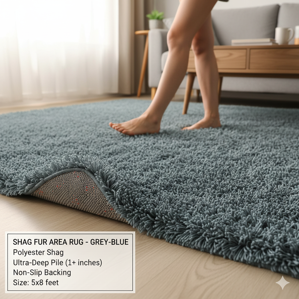 Shag Fur Area Rug - Grey-Blue