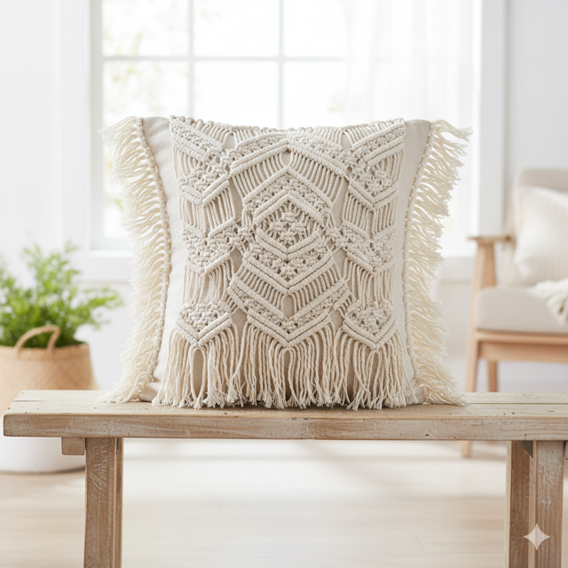 Macrame Fringe Cushion Cover